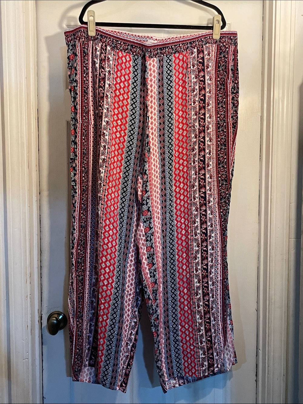 Westport Vertical Stripe Wide-Leg Pants in Red, Black and White